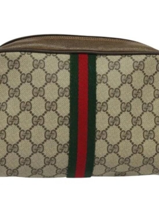 GUCCI GG Supreme Web Sherry Line Clutch Bag PVC Beige Gold 84 01 012 Auth BA803 - Picture 2 of 16